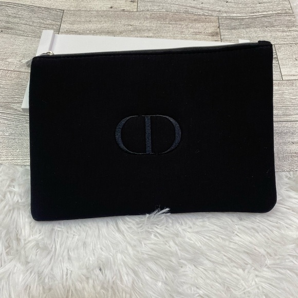 Christian Dior Black Cosmetic Bag Embroider Logo New - Picture 1 of 10